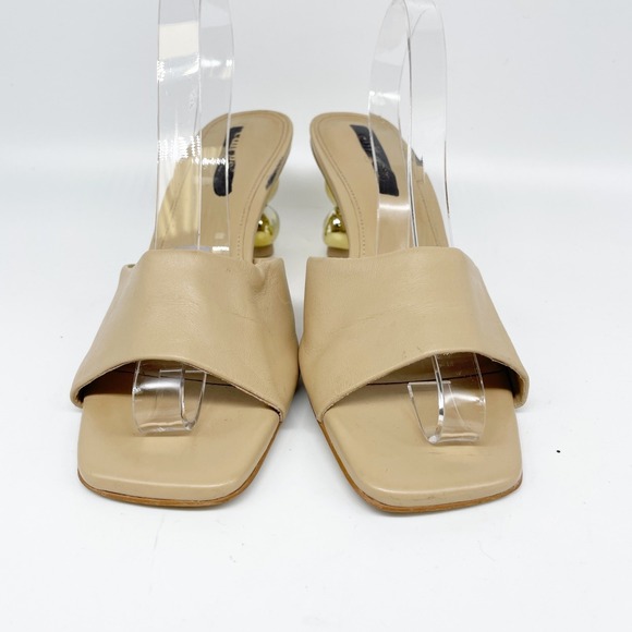 Cult Gaia Women's Gigi Metallic Sphere Heel Vinyl Sandals Tan Size EU 36 US 6 - Picture 3 of 11